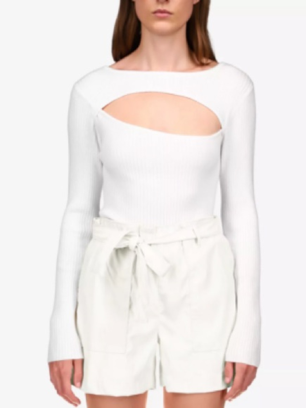 Sanctuary White Cutout Ribbed Long-Sleeve Sweater